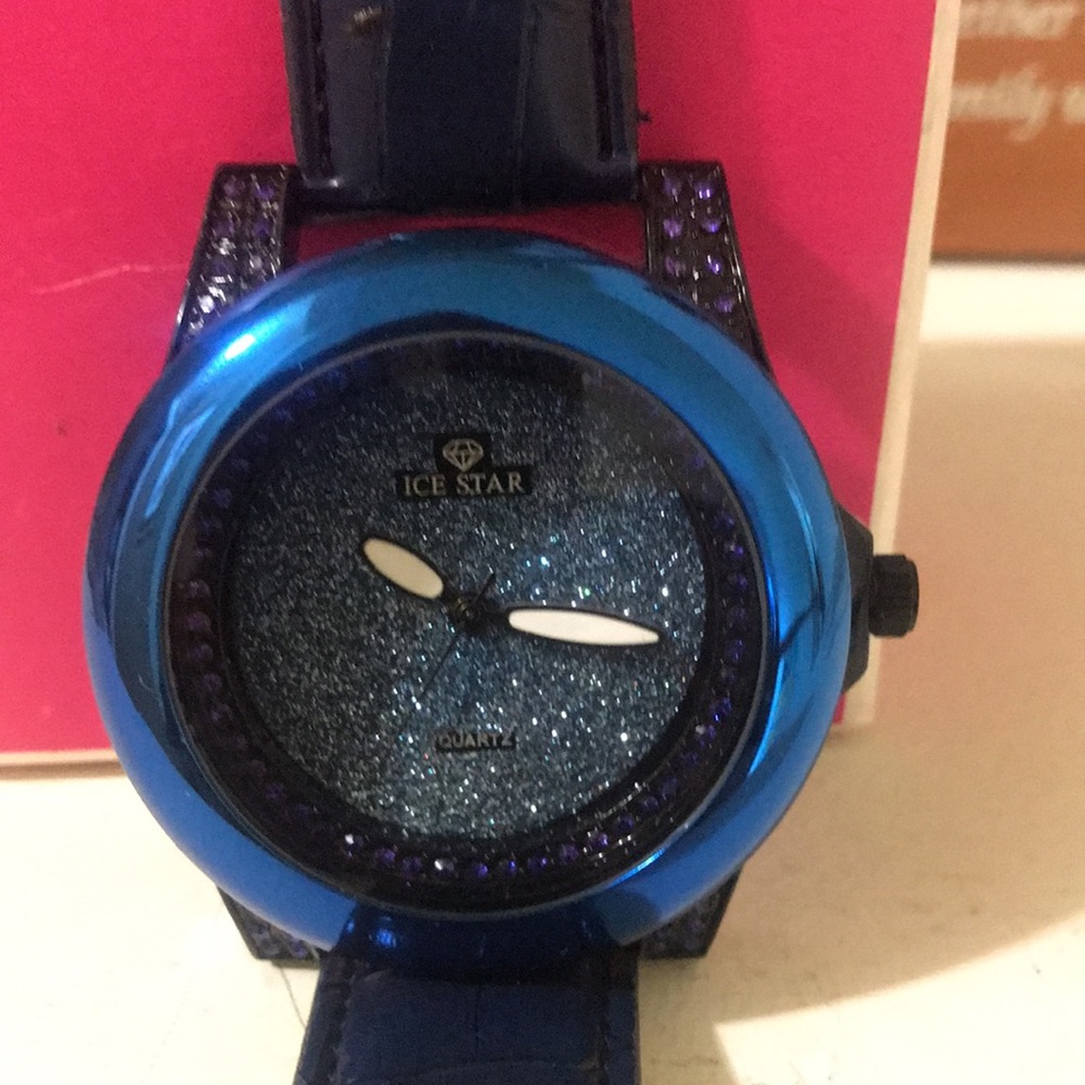 NWT Iced out blue watch
